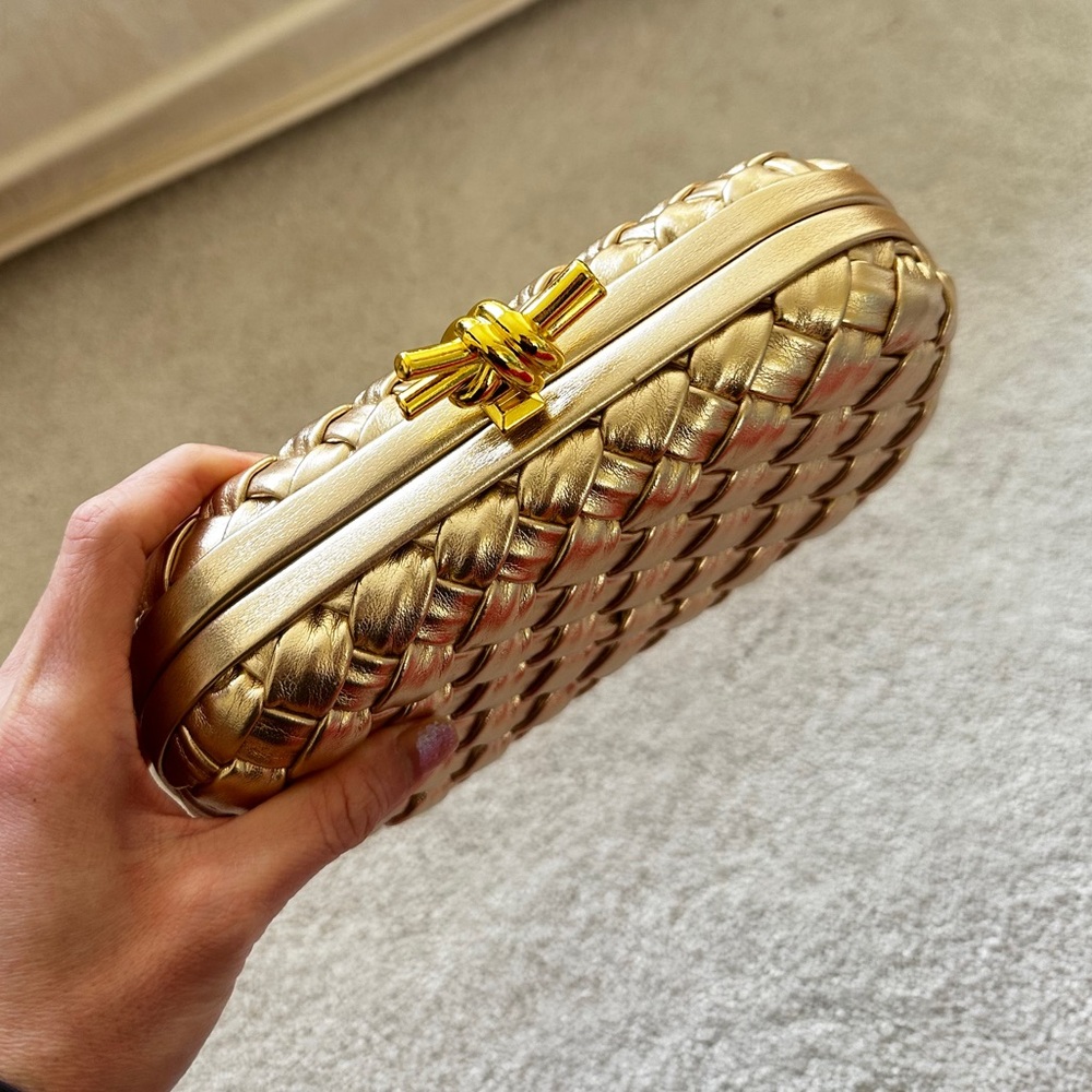 Gold Woven Clutch Party Bag Black Tie Formal Evening BV Bag, Wedding Bridesmaid - Picture 3 of 11